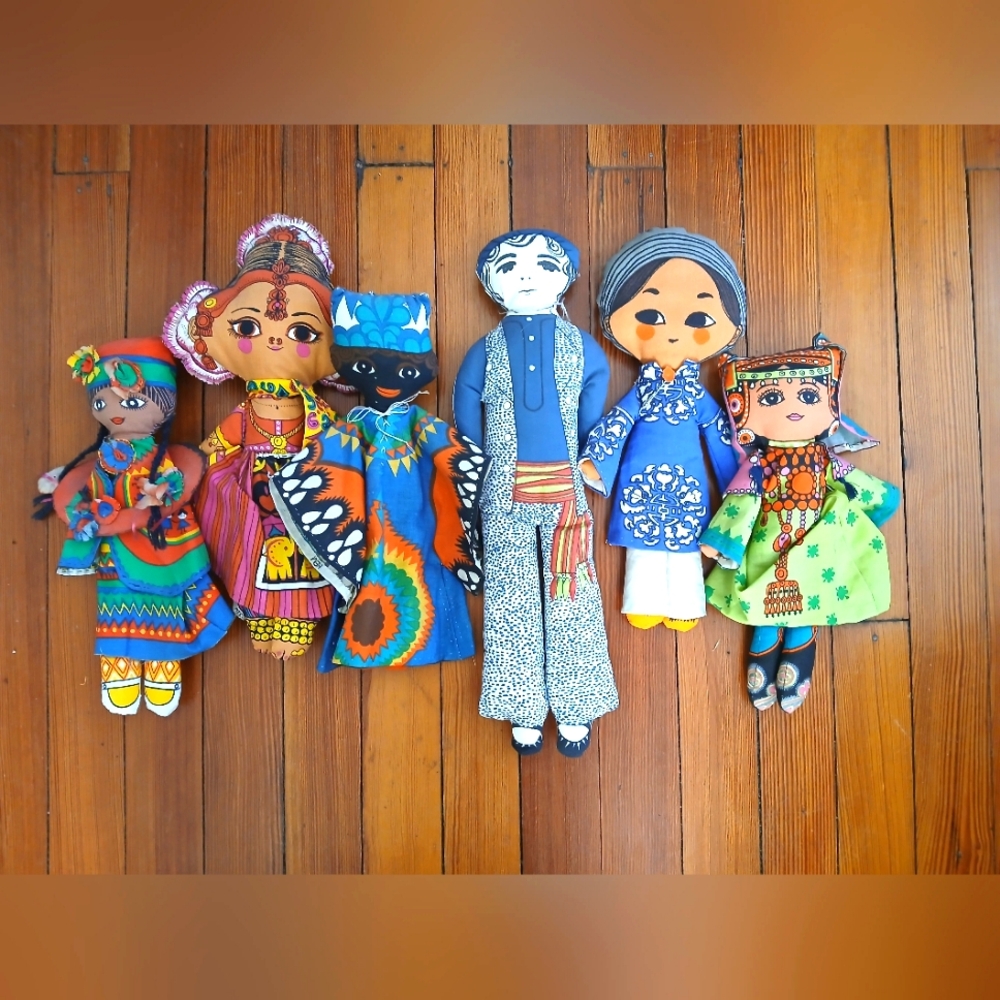 Handsewn World Folk Art Dolls - 6 Dolls